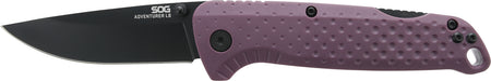 SOG Adventure LB Lockback Folder 3.50" Drop Point Black TiNi Stainless Blade Dark Purple GRN Handle