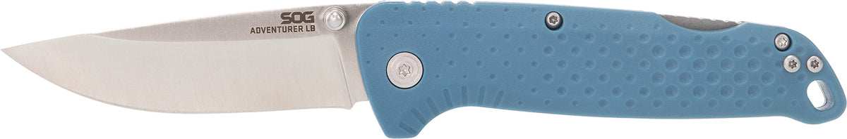 SOG Adventure LB Lockback Folder 3.50" Satin 5Cr13MoV Drop Point Blade Nordic Blue GRN Handle