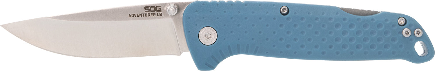 SOG Adventure LB Lockback Folder 3.50" Satin 5Cr13MoV Drop Point Blade Nordic Blue GRN Handle
