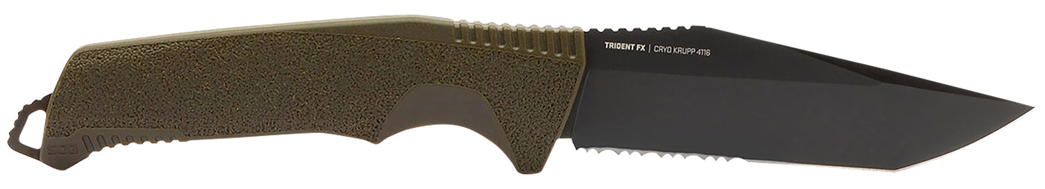 SOG Trident FX 4.20" Fixed Blade Tanto TiNi Partially Serrated 1.4116 SS Blade Olive Drab GRN Handle
