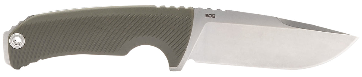 SOG Tellus FX 4.20" Full-Tang Fixed Blade Clip Point Cryo 440C SS Stonewashed Olive Drab GRN Handle