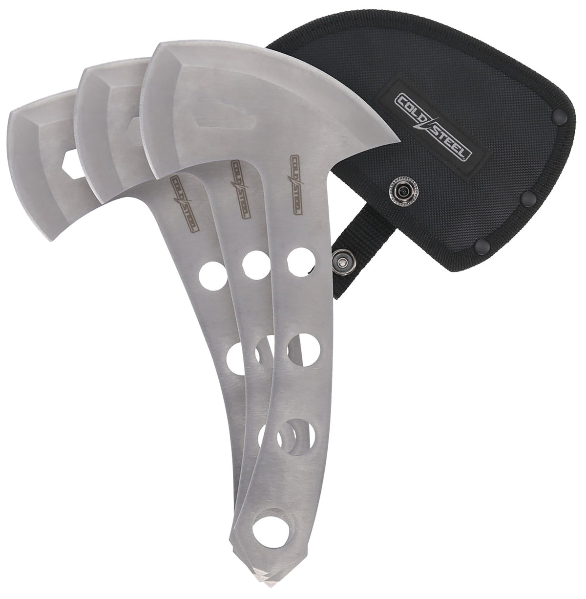 Cold Steel 3-Piece Throwing Axe Set 5" 420 Stainless Steel Blades, Target Throwing w/ Nylon Sheath