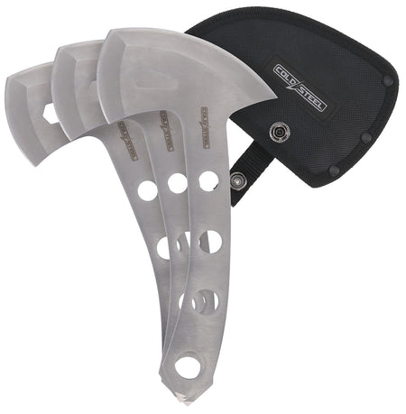 Cold Steel 3-Piece Throwing Axe Set 5" 420 Stainless Steel Blades, Target Throwing w/ Nylon Sheath