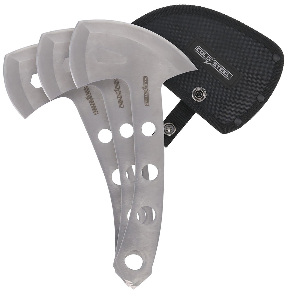 Cold Steel 3-Piece Throwing Axe Set 5" 420 Stainless Steel Blades, Target Throwing w/ Nylon Sheath