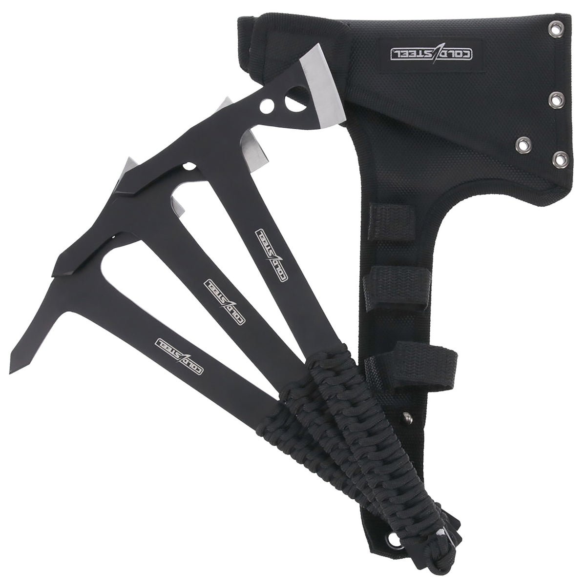 Cold Steel 3-Piece Throwing Axe Set 1.75" Black Oxide 420 Stainless Steel Blades, Paracord Handle w/ Nylon Sheath