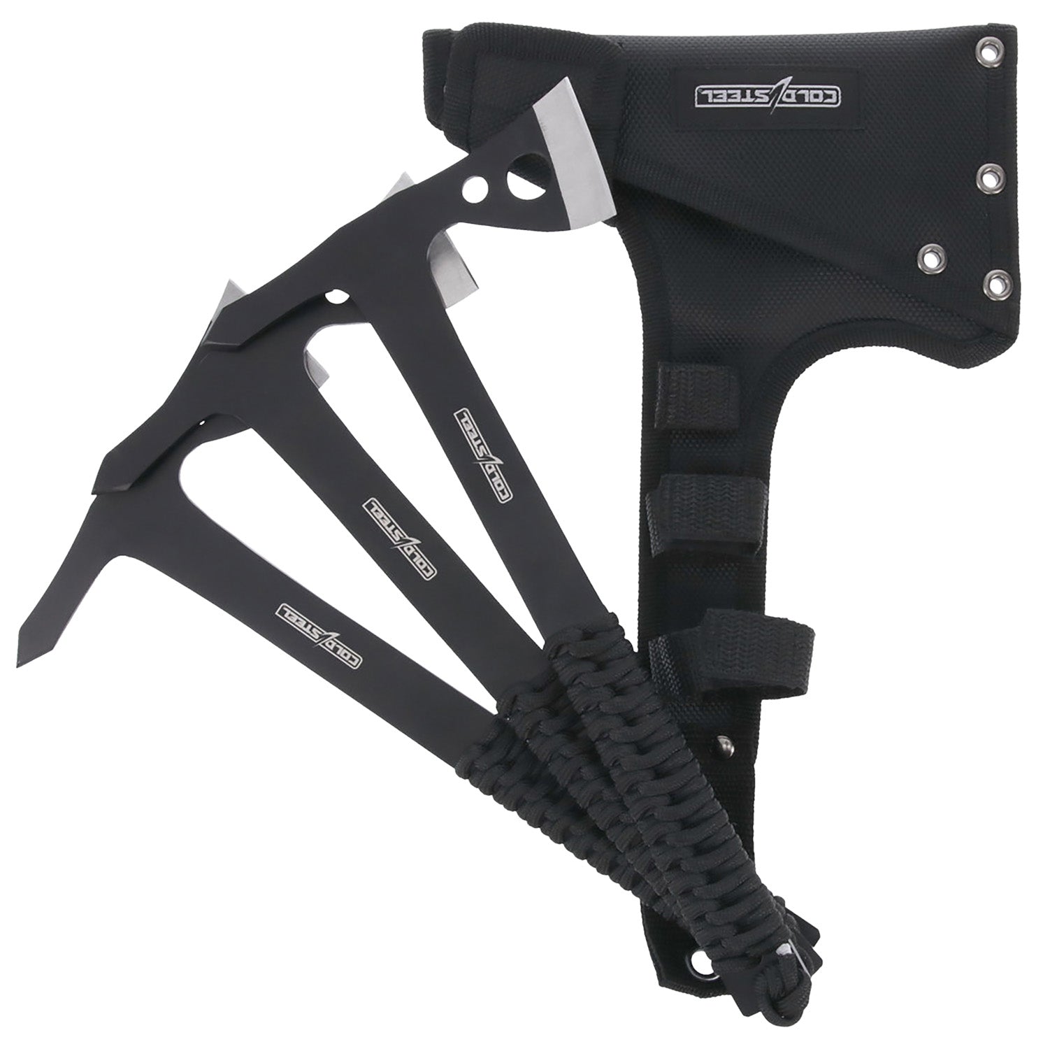 Cold Steel 3-Piece Throwing Axe Set 1.75" Black Oxide 420 Stainless Steel Blades, Paracord Handle w/ Nylon Sheath