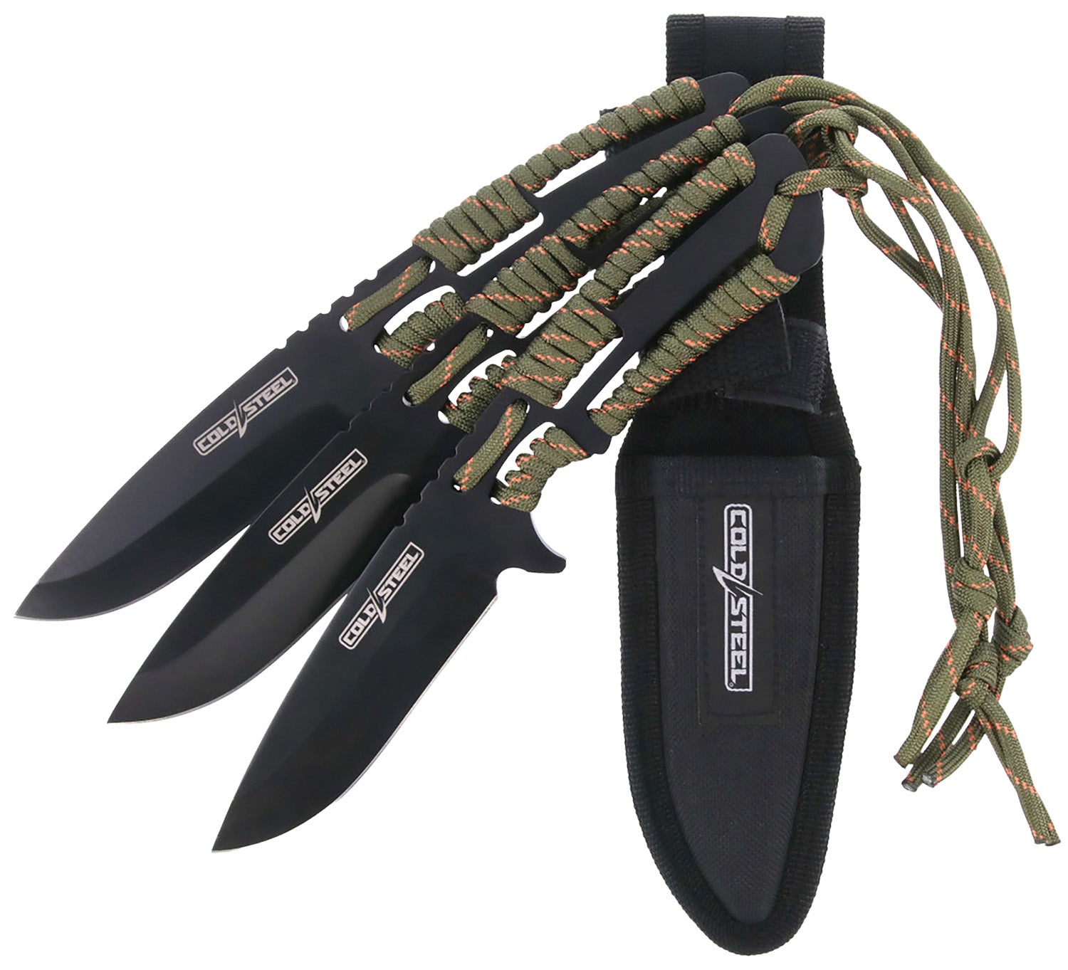 Cold Steel 3-Piece Throwing Knife Set 4.40" Fixed Clip Point Plain Black Oxide 420 SS Blade w/ Paracord Handle