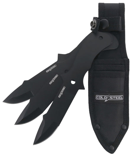 Cold Steel 3-Piece Throwing Knife Set Fixed 8" Drop Point Plain Black Oxide 420 Stainless Blade w/ Nylon Sheath
