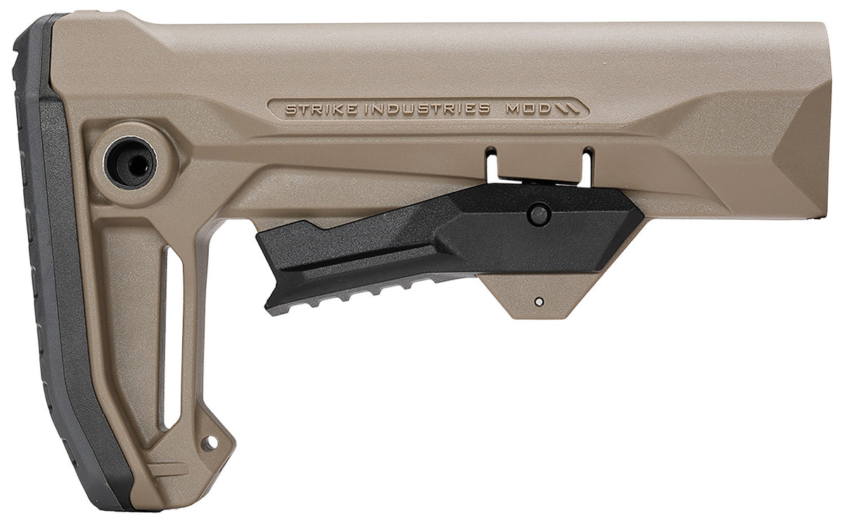 Strike Industries MOD2 FDE Polymer AR Rifle Stock with QD Sling Points and Rubber Buttpad