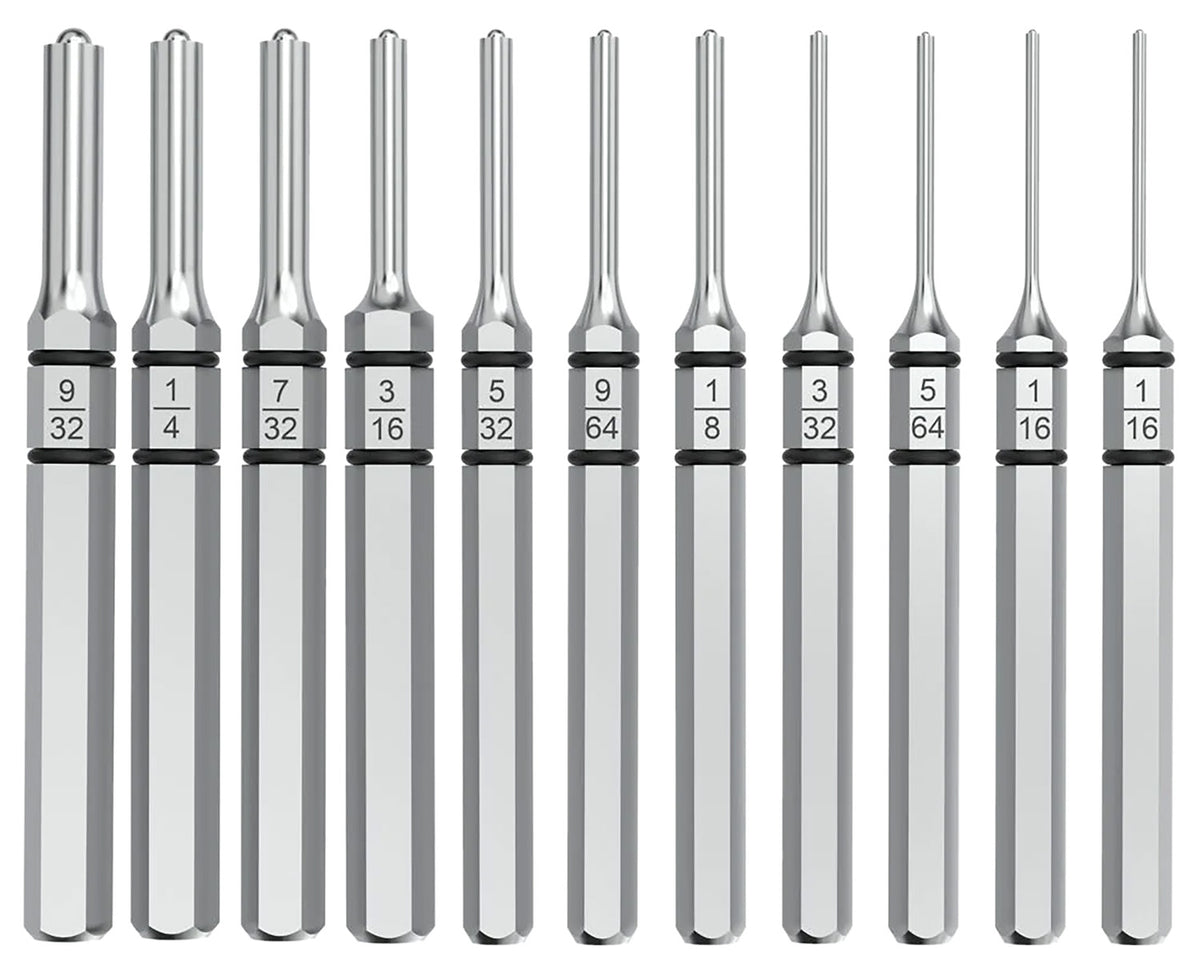 Real Avid Accu-Punch Roll Pin Punch Set Silver Steel 11-Piece for Universal Firearm Use