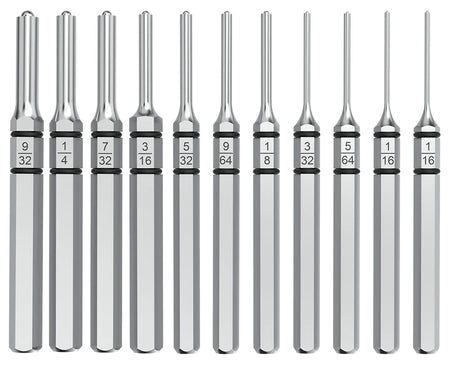 Real Avid Accu-Punch Roll Pin Punch Set Silver Steel 11-Piece for Universal Firearm Use