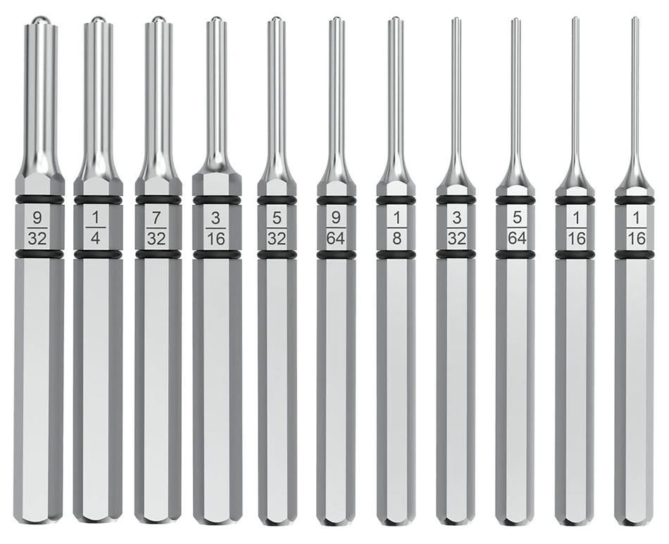 Real Avid Accu-Punch Roll Pin Punch Set Silver Steel 11-Piece for Universal Firearm Use