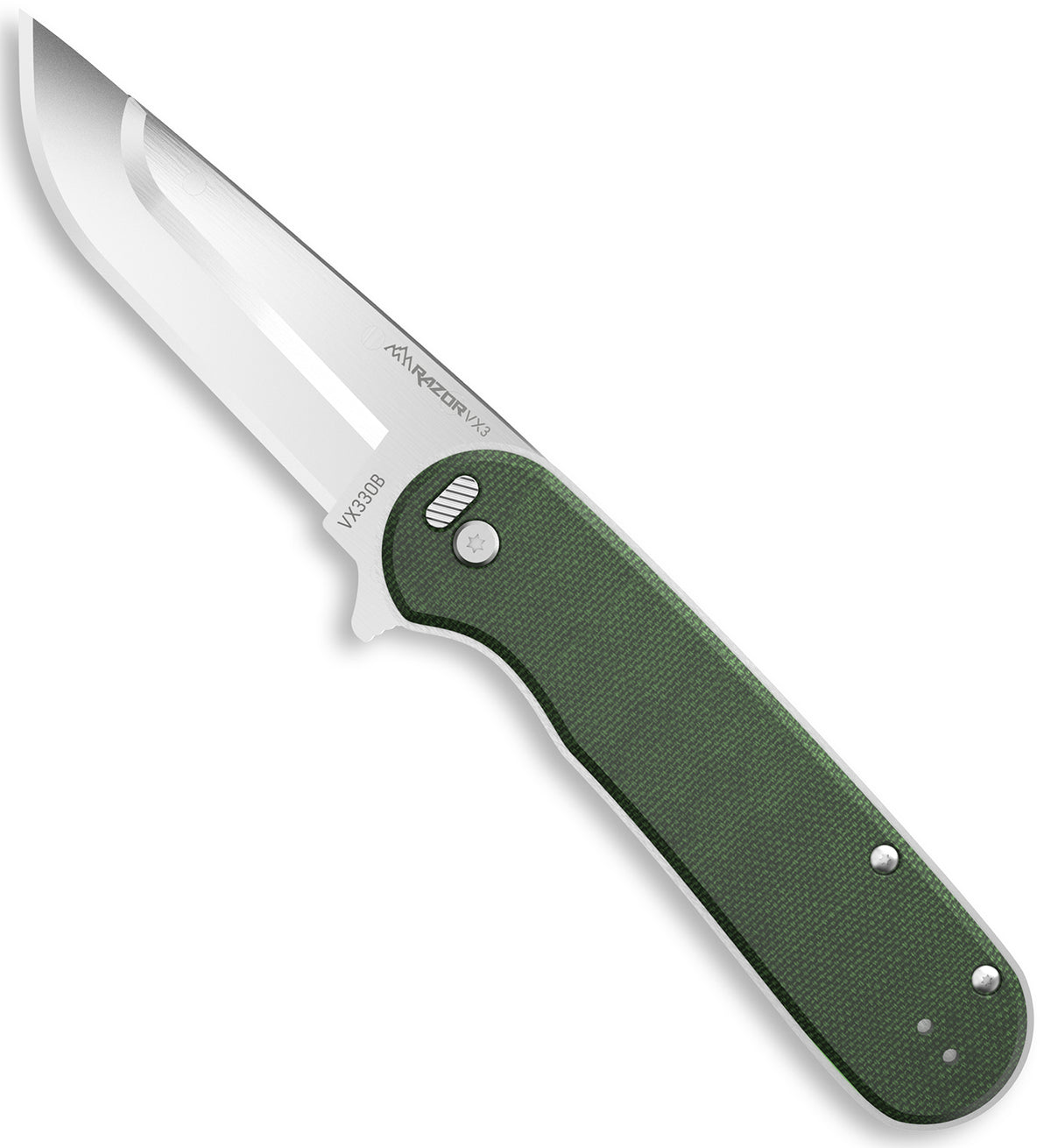 Outdoor Edge Razor VX3 EDC Folding Knife 3" Satin 420J2 Drop Point Stainless Steel Blade Green Micarta