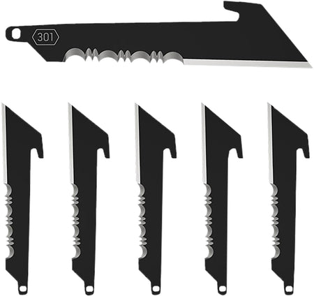 Outdoor Edge RRUS30K6C RazorSafe 3" Black Serrated Utility Replacement Blades – Pack of 6