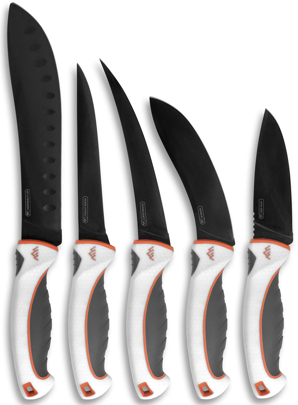 Outdoor Edge EM1 Ergo Max Processing Kit 5-Piece Black Titanium 5Cr13MoV Stainless Steel Knives