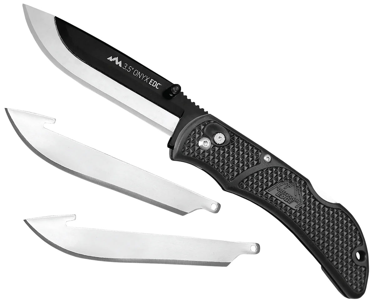 Outdoor Edge Onyx OX10C 3.50" Folding Drop Point Knife 3 Blades 420J2 Stainless Steel Black Handle