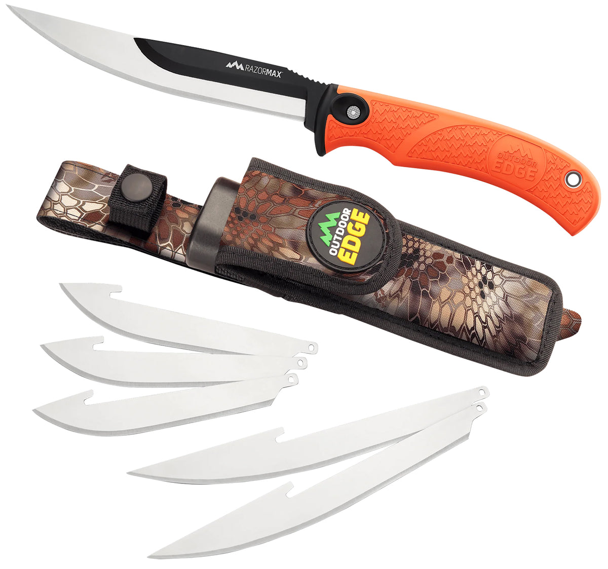 Outdoor Edge RazorMax 6-Blade Folding Knife – Drop Point/Boning Fillet, 420J2 SS Blades, Blaze Orange Handle