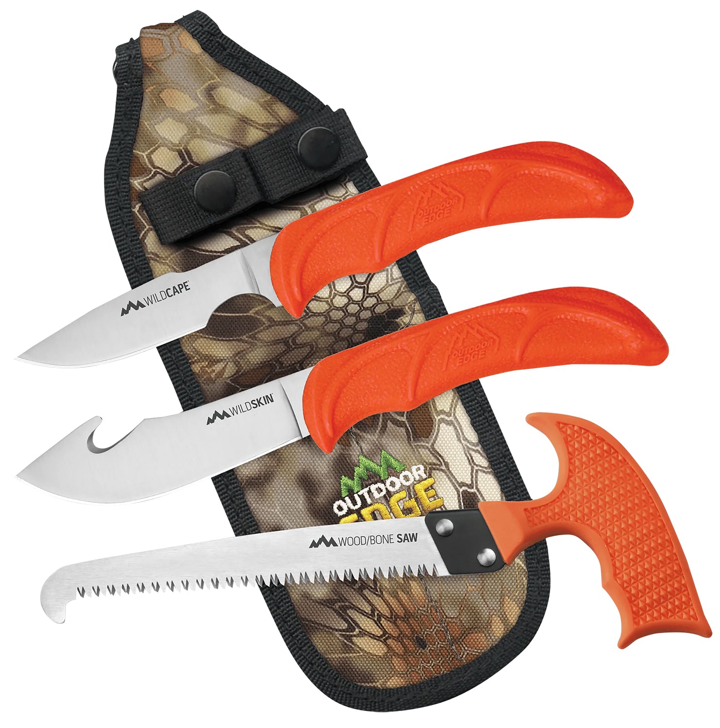 Outdoor Edge WildGuide WG10C 3-Piece Fixed Blade Knife Set – Caper/Saw/Gut Hook Skinner, 420J2 SS