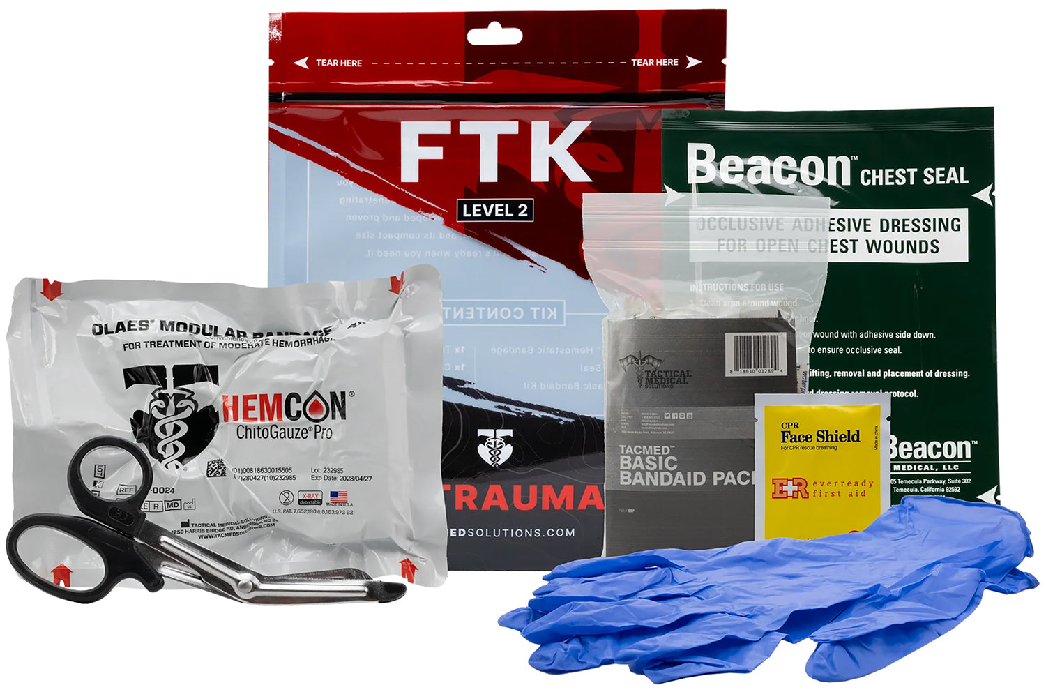 Tacmed Solutions Trauma Kit Level 2 Field with Hemostatic Bandage and Bandaid Pack