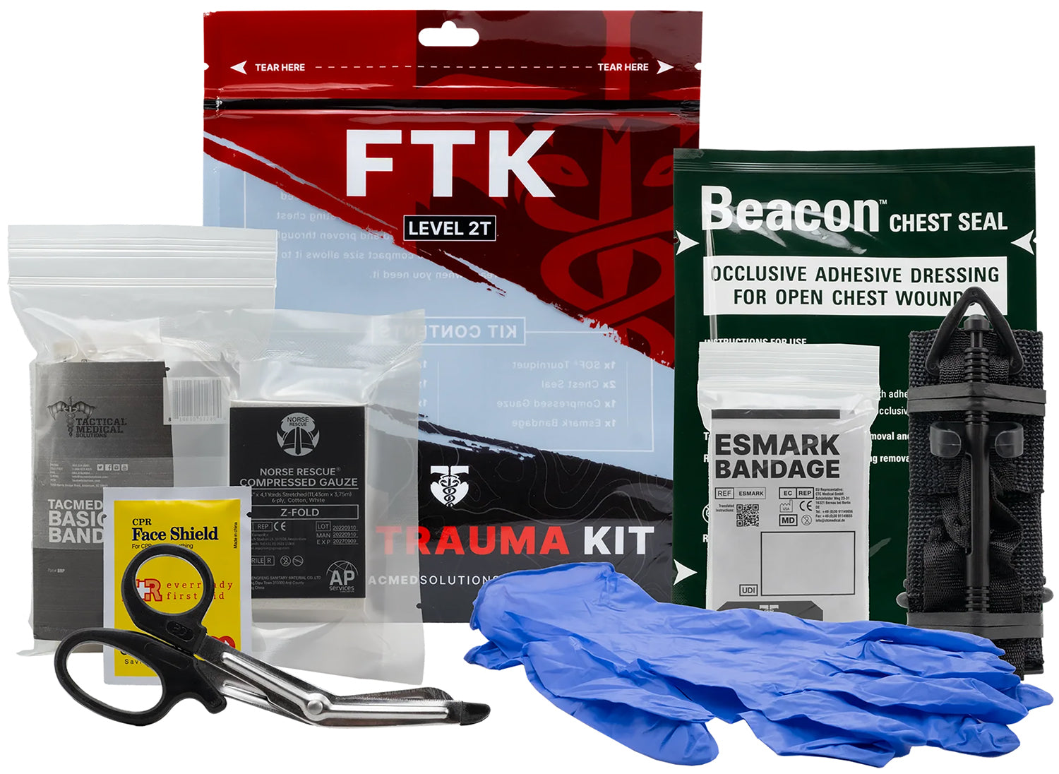 Tacmed Solutions Trauma Kit Level 2T Field with CPR Shield Nitrile Gloves and Trauma Shears