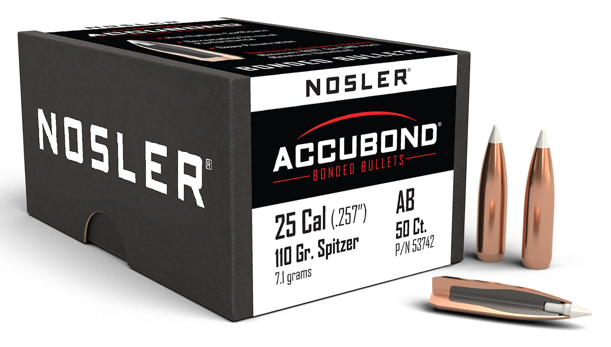 Nosler AccuBond 25 Caliber 110gr Spitzer BT Hunting Bullets 50/Box
