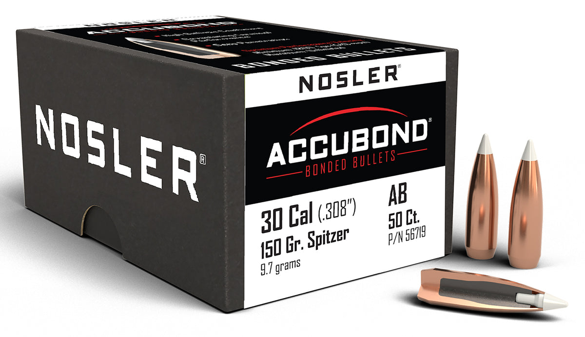 Nosler AccuBond 30 Caliber 150gr Spitzer BT Hunting Bullets 50/Box