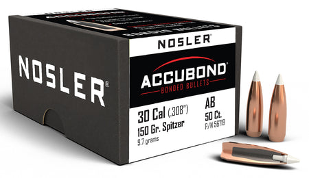 Nosler AccuBond 30 Caliber 150gr Spitzer BT Hunting Bullets 50/Box