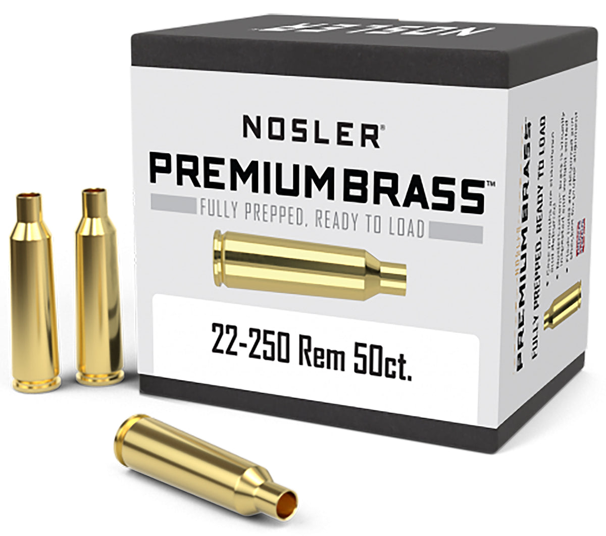 Nosler 22-250 Rem Premium Unprimed Rifle Brass Cases 50/Box