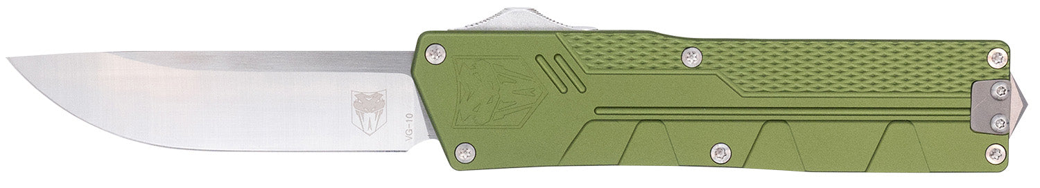 CobraTec Paragon Edge Automatic OTF Knife Satin VG-10 SS Blade OD Green Textured Handle Window Breaker