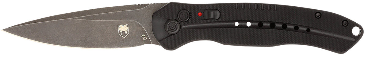 CobraTec Diablo Folding Automatic Knife 3.50" Stonewashed D2 Blade Black G10 Scales Safety Switch