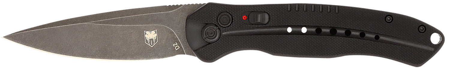 CobraTec Diablo Folding Automatic Knife 3.50" Stonewashed D2 Blade Black G10 Scales Safety Switch