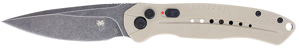 CobraTec Diablo Folding Automatic Knife 3.50" Stonewashed D2 Blade Tan G10 Scales Safety Switch