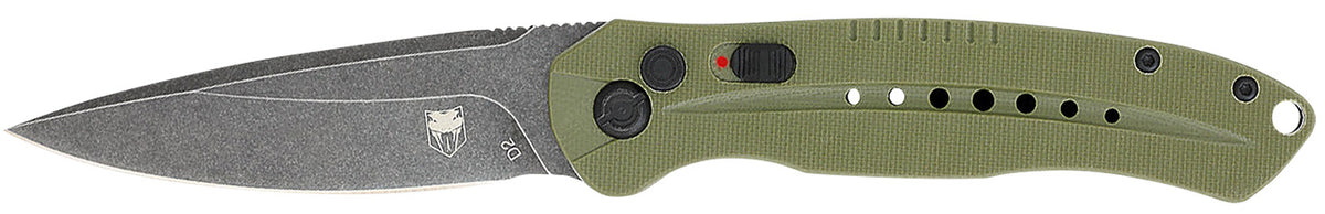 CobraTec Diablo Folding Automatic Knife 3.50" Stonewashed D2 Blade OD Green G10 Scales Safety Switch
