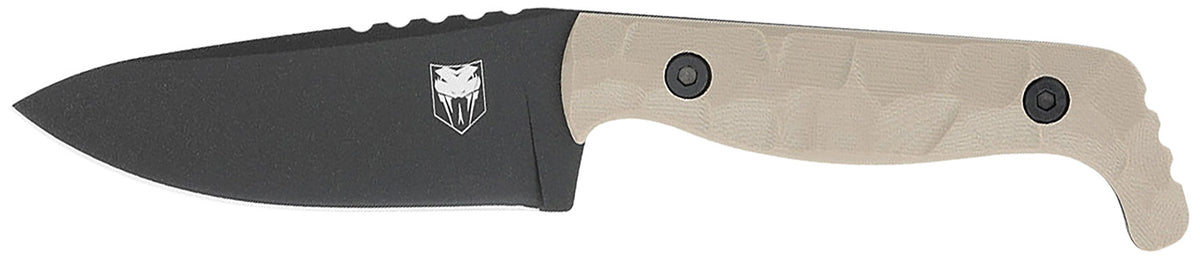 CobraTec KingPin EDC Fixed 4" Drop Point Black Powder Coated D2 Blade, Tan G10 Handle