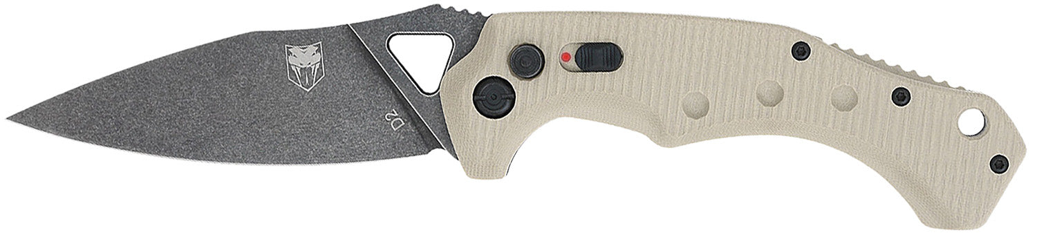 CobraTec Ryker 3.75" Auto Folding Black Stonewashed D2 Steel Blade, 5" Tan Textured G10 Scales