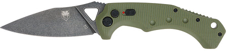 CobraTec Ryker 3.75" Auto Folding Black Stonewashed D2 Steel Blade, 5" OD Green Textured G10 Scales