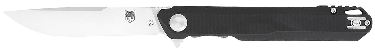 CobraTec Monarch 3.50" Folding Plain Satin D2 Steel Drop Point Blade, 4.75" Black G10 Scales