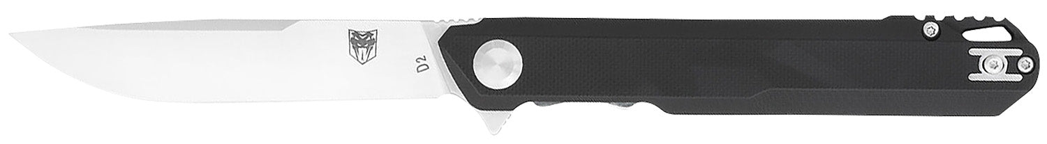 CobraTec Monarch 3.50" Folding Plain Satin D2 Steel Drop Point Blade, 4.75" Black G10 Scales