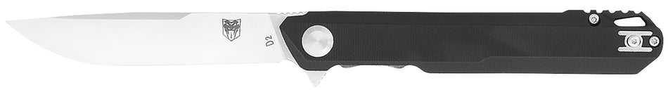 CobraTec Monarch 3.50" Folding Plain Satin D2 Steel Drop Point Blade, 4.75" Black G10 Scales