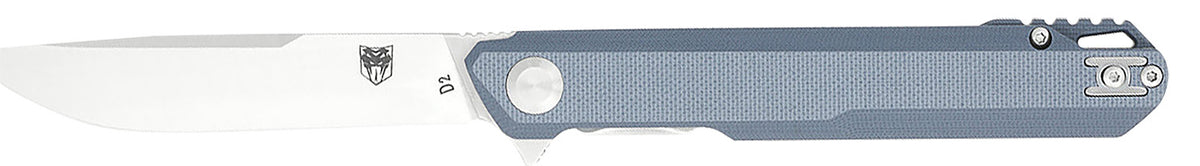 CobraTec Monarch 3.50" Folding Plain Satin D2 Steel Drop Point Blade, 4.75" Gray G10 Scales