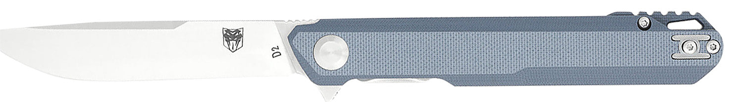 CobraTec Monarch 3.50" Folding Plain Satin D2 Steel Drop Point Blade, 4.75" Gray G10 Scales