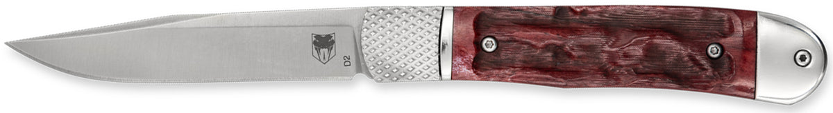 CobraTec Trapper Hidden Release Automatic 3.12" Satin D2 Drop Point Blade, Red Textured Bone Scales
