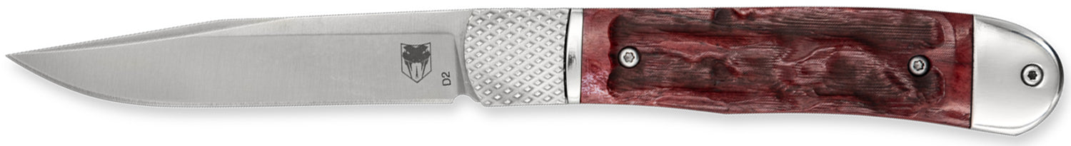 CobraTec Trapper Hidden Release Automatic 3.12" Satin D2 Drop Point Blade, Red Textured Bone Scales