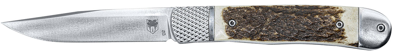 CobraTec Trapper Hidden Release Automatic 3.12" Satin D2 Drop Point Blade, Textured Stag Scales