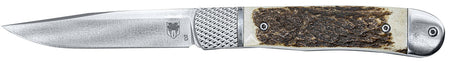 CobraTec Trapper Hidden Release Automatic 3.12" Satin D2 Drop Point Blade, Textured Stag Scales