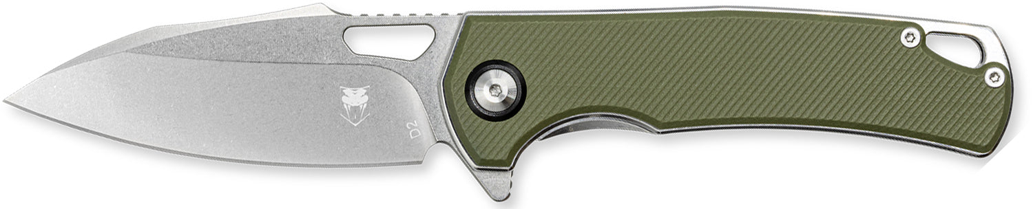 CobraTec Wolverine Liner Lock 3.12" OTF Satin TiCN D2 Drop Point Blade, 4.25" Green Textured G10 Handle