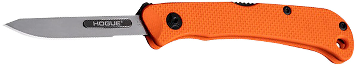 Hogue Expel 2.50" Scalpel Folder, Satin High Carbon Steel Blade, Blaze Orange G10/SS Handle with Ejector-Lock