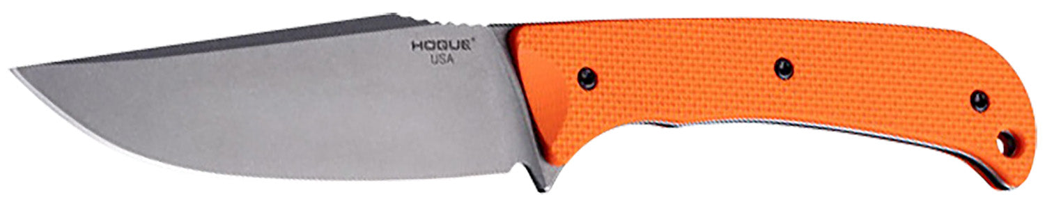 Hogue Extrak XL 3.90" Fixed Clip Point Plain Blade, CPM M4 Tool Steel Stone Tumbled, Blaze Orange G10 Handle & ULTICLIP Sheath