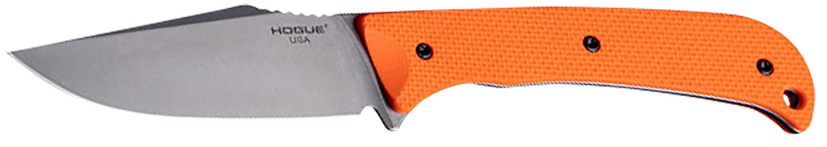 Hogue Extrak 3.30" Fixed Clip Point Plain Blade, CPM M4 Tool Steel Stone Tumbled, Blaze Orange G10 Handle & ULTICLIP Sheath