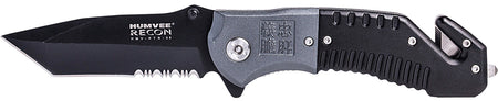 Humvee Adventure Gear HMVKTR08 Recon Tactical Folder Serrated/Plain Black SS Blade Black Gray Handle w/ Glass Breaker